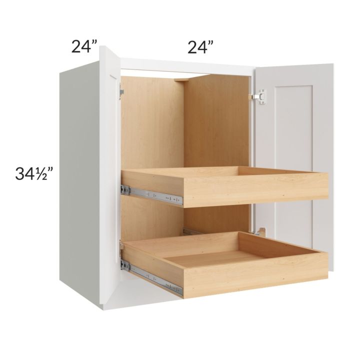 Lakewood White 24" Full Height Base Cabinet with 2 Rollout Trays
