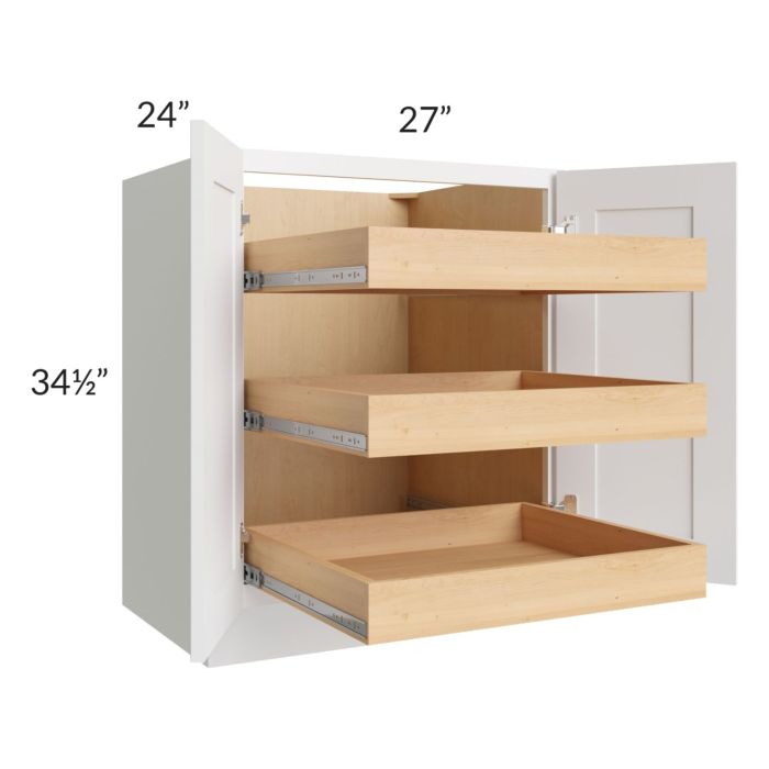Lakewood White 27" Full Height Base Cabinet with 3 Rollout Trays