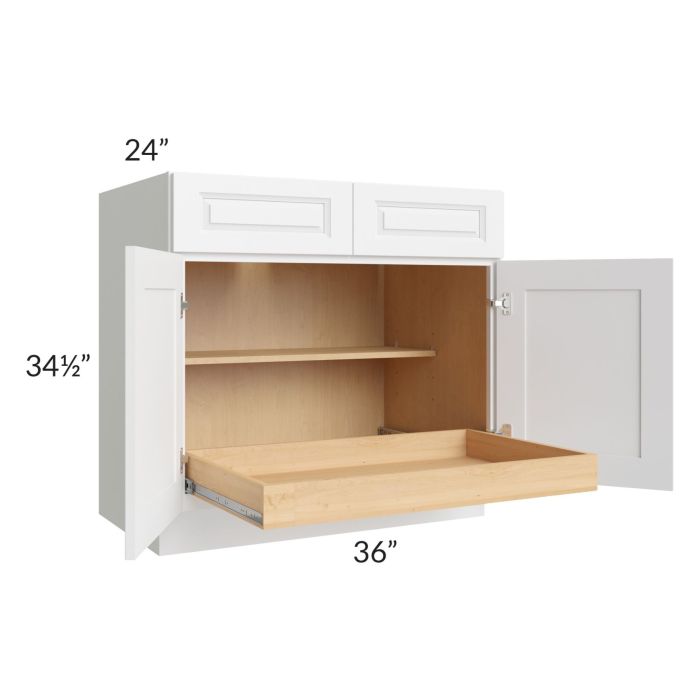 Lakewood White 36" Base Cabinet with 1 Rollout Tray