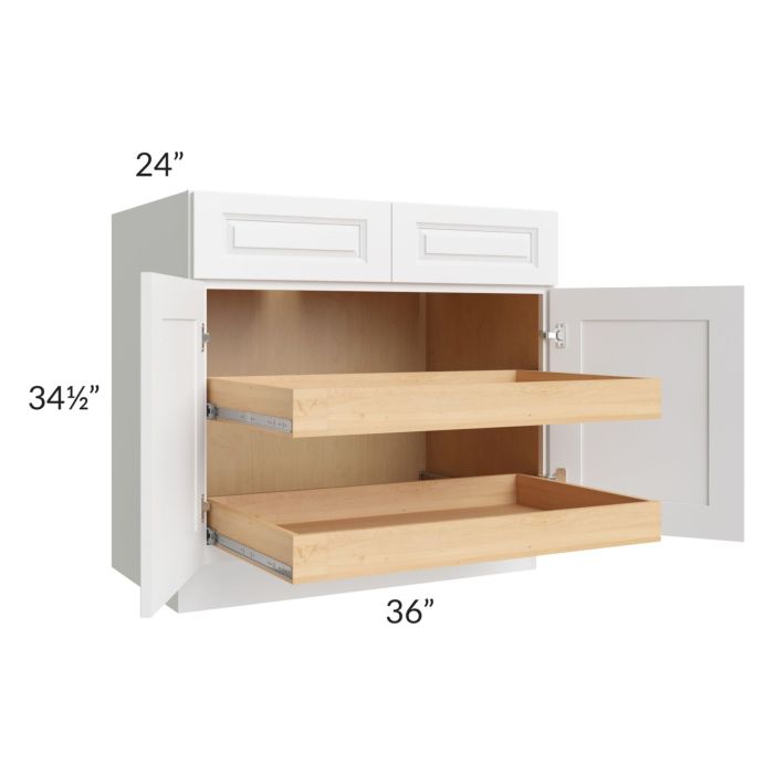 Lakewood White 36" Base Cabinet with 2 Rollout Trays