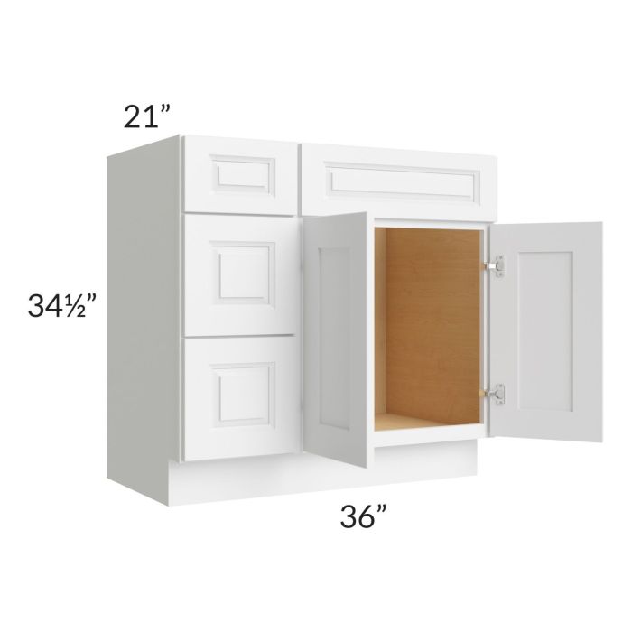Lakewood White 36" Vanity Base Cabinet (Drawers on Left)