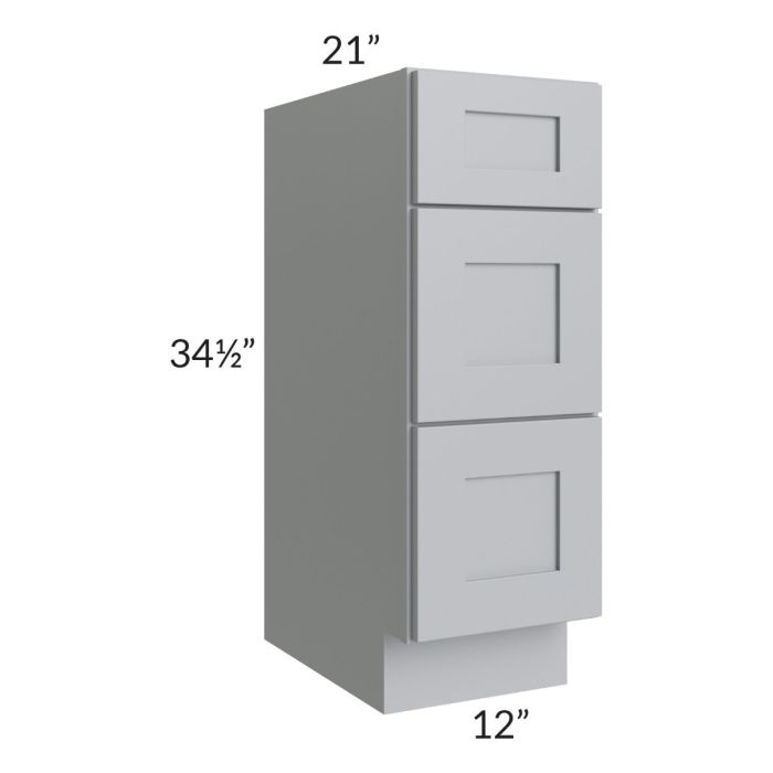 Asheville Grey Shaker 12" 3-Drawer Vanity Base Cabinet