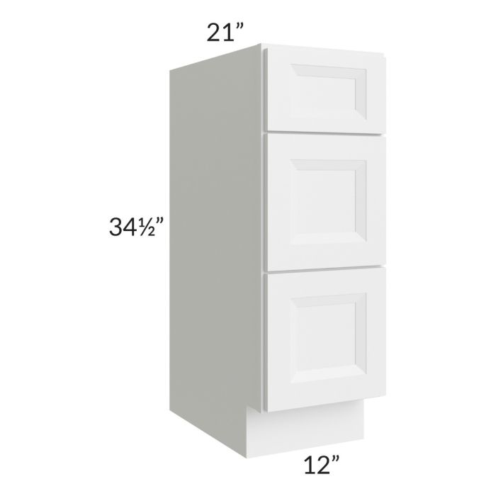 Bayville White 12" 3-Drawer Vanity Base Cabinet