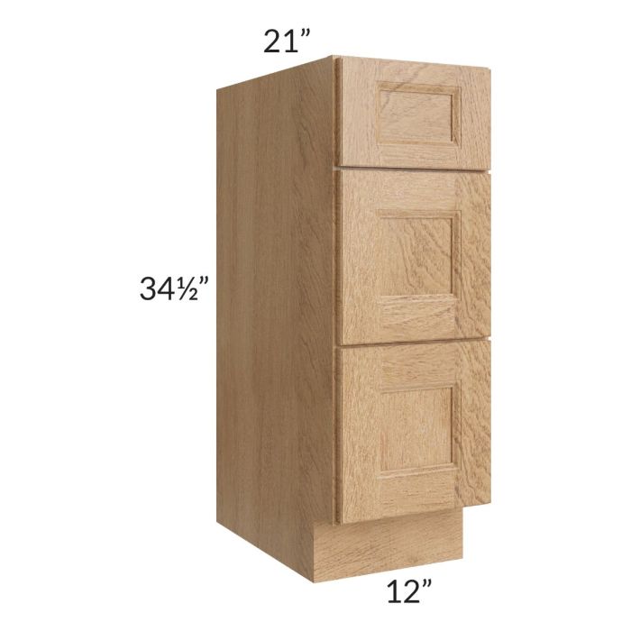 Tuscan Timber 12" Vanity 3-Drawer Base Cabinet