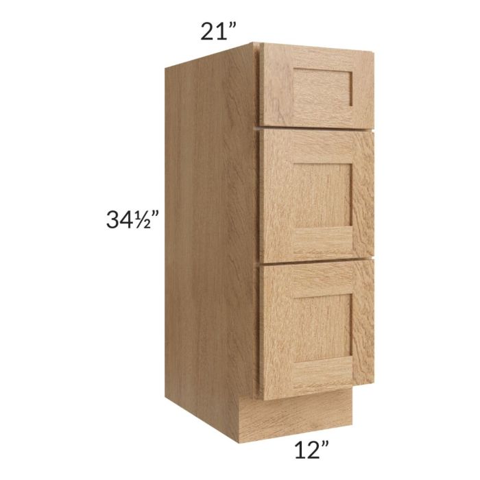 Midtown Timber Shaker 12" Vanity 3-Drawer Base Cabinet
