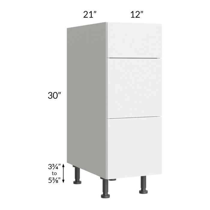 Milan White Gloss 12" Vanity 3-Drawer Base Cabinet