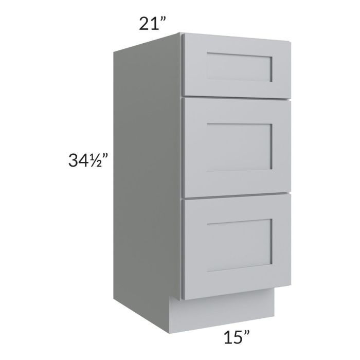 Asheville Grey Shaker 15" 3-Drawer Vanity Base Cabinet