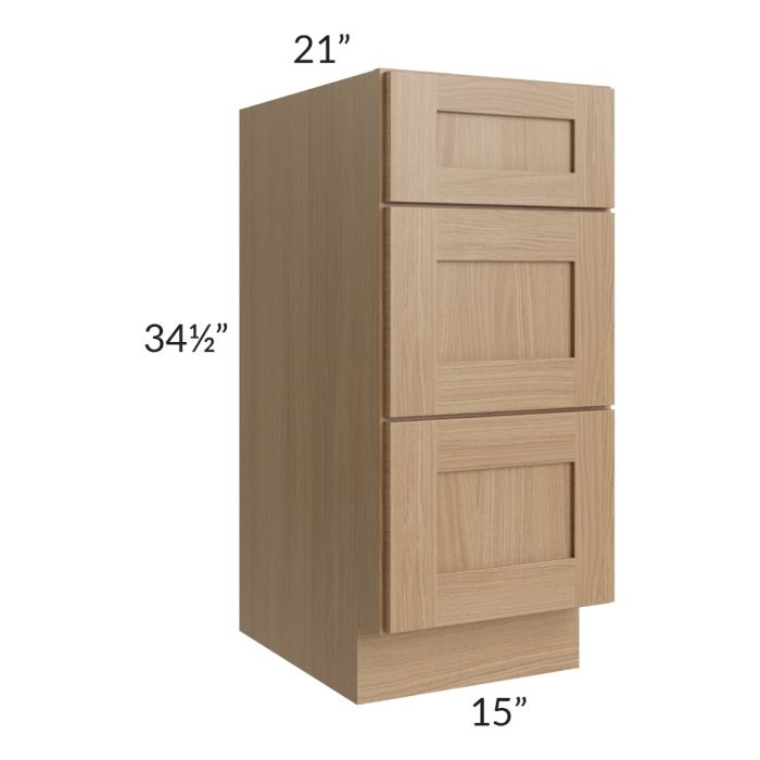 Asheville Rift Oak Shaker 15" 3-Drawer Vanity Base Cabinet