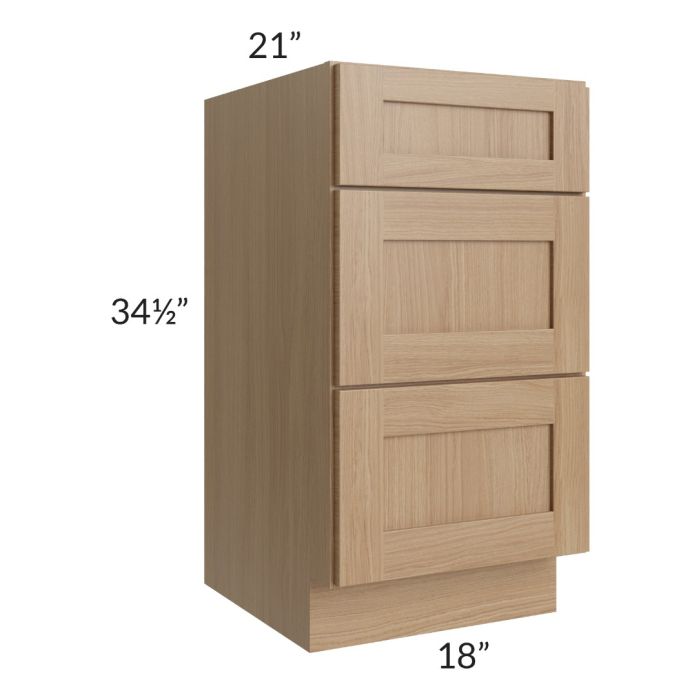 Asheville Rift Oak Shaker 18" 3-Drawer Vanity Base Cabinet