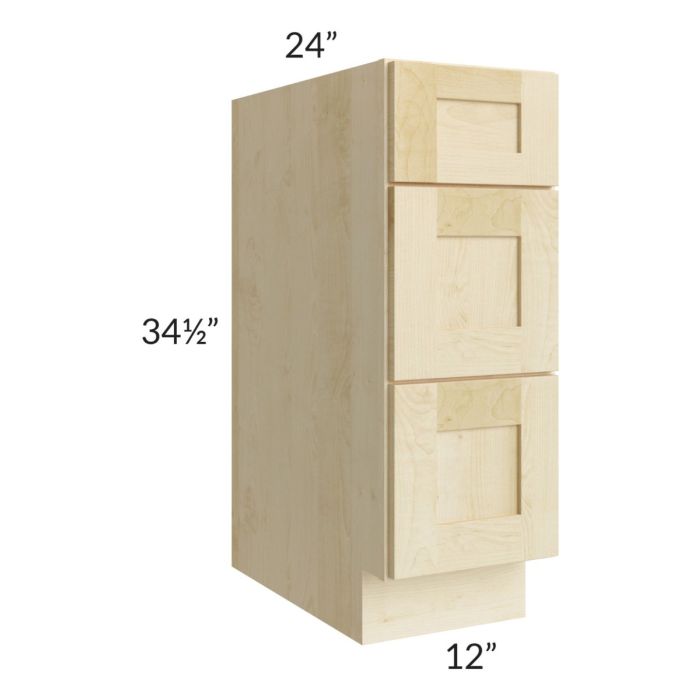 Unfinished Shaker 12" 3-Drawer Base Cabinet