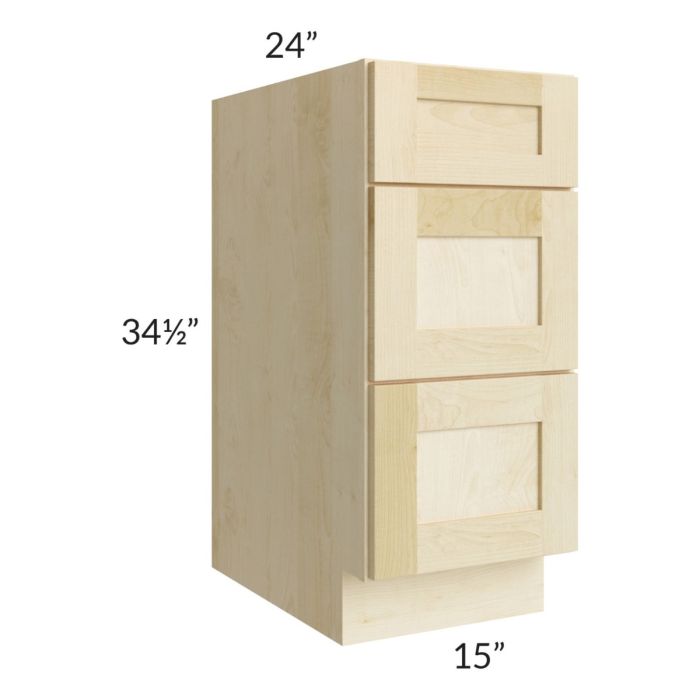 Unfinished Shaker 15" 3-Drawer Base Cabinet