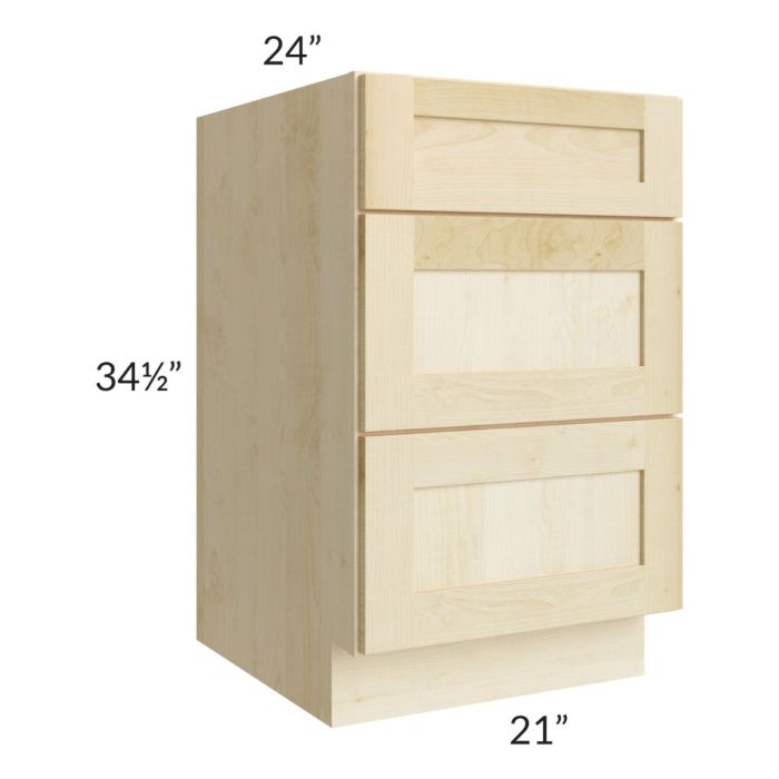 Unfinished Shaker 21" 3-Drawer Base Cabinet