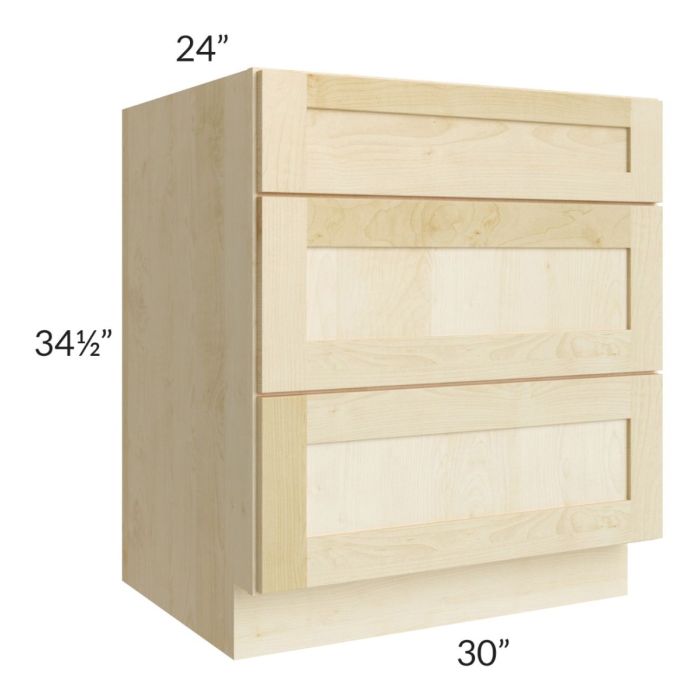 Unfinished Shaker 30" 3-Drawer Base Cabinet