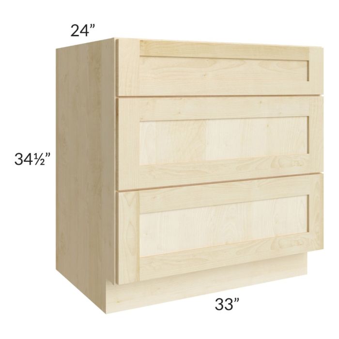 Unfinished Shaker 33" 3-Drawer Base Cabinet