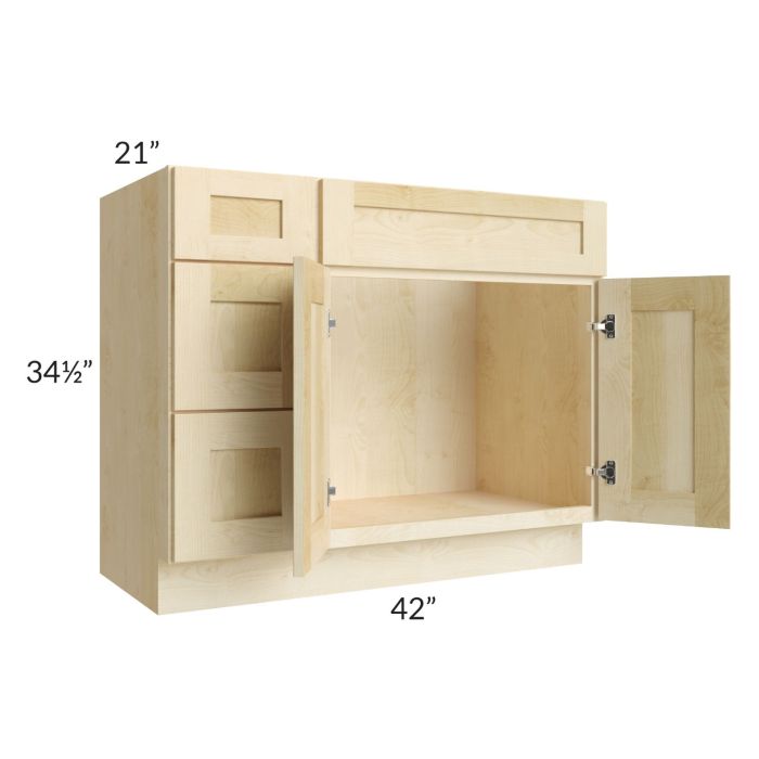Unfinished Shaker 42" Vanity Sink Base Cabinet (Drawers on Left)
