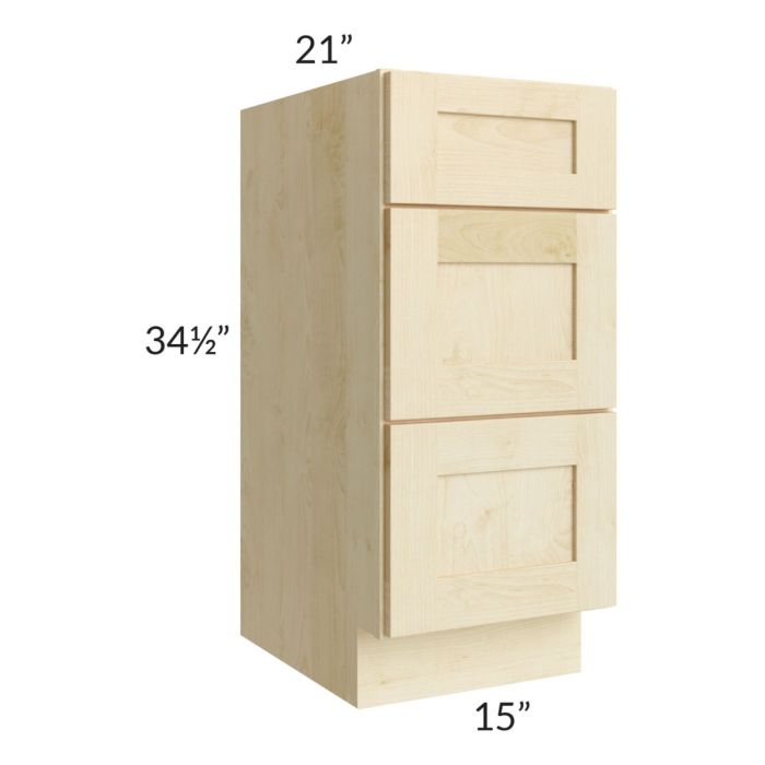Unfinished Shaker 15" 3-Drawer Vanity Base Cabinet