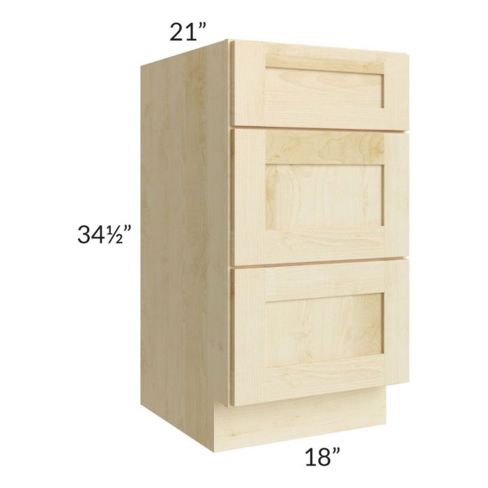 Unfinished Shaker 18" 3-Drawer Vanity Base Cabinet
