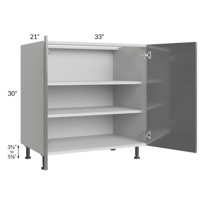 Milan Grey Gloss 33" Full Height Door Vanity Sink Base Cabinet