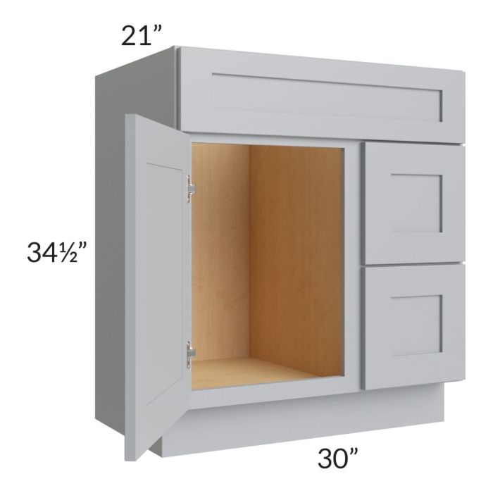 Asheville Grey Shaker 30" Vanity Sink Base Cabinet (Drawers on Right)
