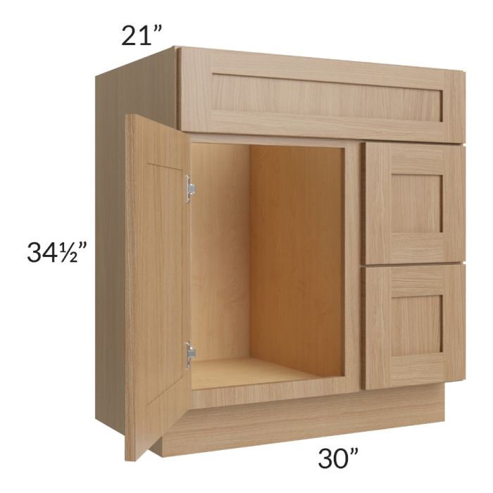 Asheville Rift Oak Shaker 30" Vanity Sink Base Cabinet (Drawers on Right)