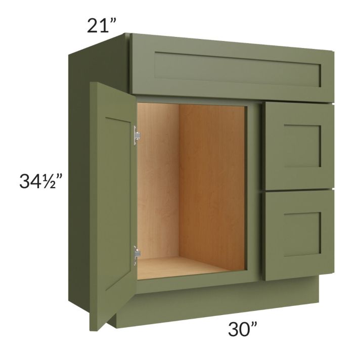 Midtown Hunter Green Shaker 30" Vanity Sink and Drawer Combo (Drawers on Right)