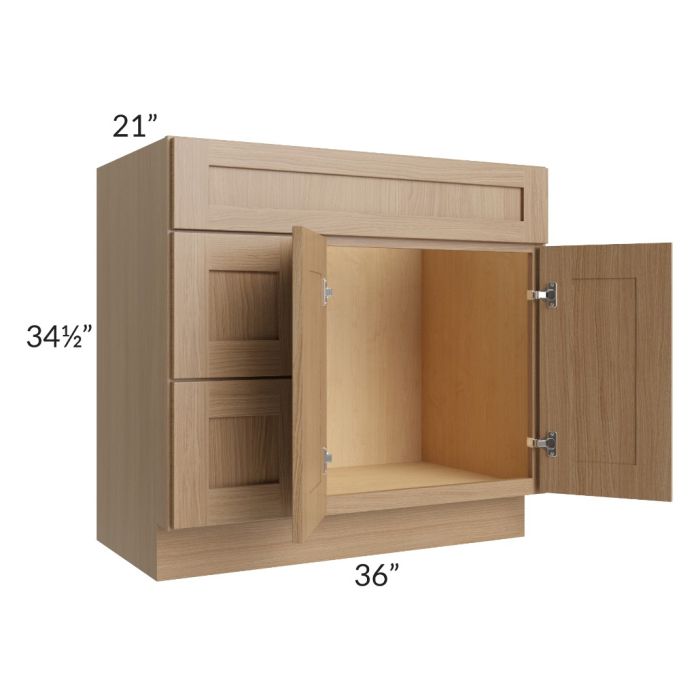 Asheville Rift Oak Shaker 36" Vanity Sink Base Cabinet (Drawers on Left)