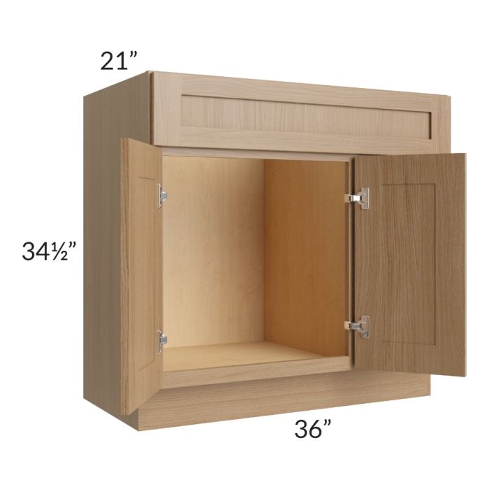 Asheville Rift Oak Shaker 36" Vanity Sink Base Cabinet (Drawers on Right)