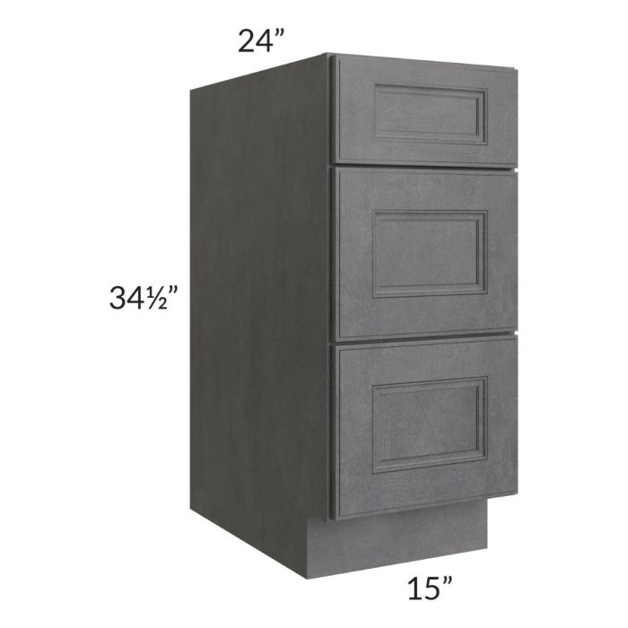 Stone Grey 15" 3-Drawer Base Cabinet