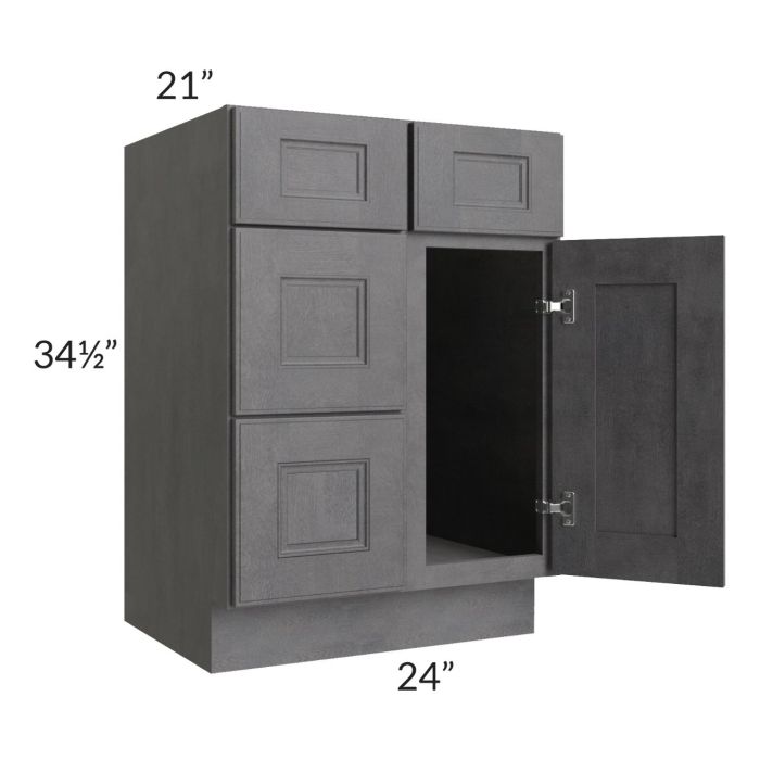 Stone Grey 24" Vanity Sink Base Cabinet (Drawers on Left)