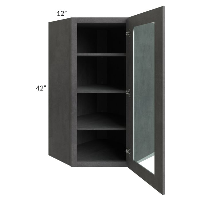 Stone Grey 24x42 Glass Diagonal Corner Wall Cabinet