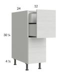 Euro White Grain 12" 2-Drawer Base Cabinet with 1 Inner Drawer