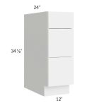 Venetian White Gloss 12" 3-Drawer Base Cabinet