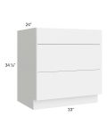 Venetian White Gloss 33" 3-Drawer Base Cabinet