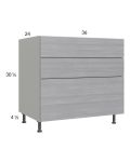 Euro Grey 36" 3-Drawer Base Cabinet