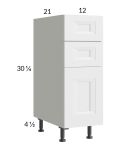Harbor White 12" 3-Drawer Vanity Base Cabinet