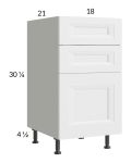 Harbor White 18" 3-Drawer Vanity Base Cabinet