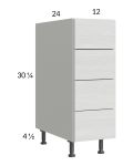 Euro White Grain 12" 4-Drawer Base Cabinet
