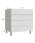 Euro White Grain 33" 4-Drawer Base Cabinet