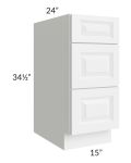 Pearl White 15" 3-Drawer Base Cabinet