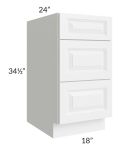 Pearl White 18" 3-Drawer Base Cabinet