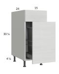 Euro White Grain 15" Base Cabinet with Single Trashcan Pullout