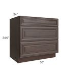 Biscotti Caf?? Glazed 36" 3-Drawer Base Cabinet