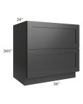 Kingston Steel Grey Shaker 36" 2-Drawer Base Cabinet