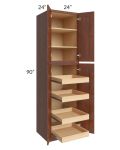Cambridge Saddle Glaze 24x90x24 Wall Pantry Cabinet with 4 Rollout Trays