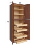 Cambridge Saddle Glaze 30x90x24 Wall Pantry Cabinet with 4 Rollout Trays