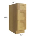 Heritage Amber Shaker 12" 3-Drawer Base Cabinet