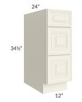 Cambridge Antique White Glaze 12" 3-Drawer Base Cabinet
