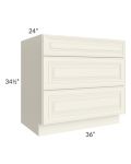 Cambridge Antique White Glaze 36" 3-Drawer Base Cabinet 