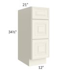 Cambridge Antique White Glaze 12" 3-Drawer Vanity Base Cabinet