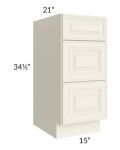 Cambridge Antique White Glaze 15" 3-Drawer Vanity Base Cabinet